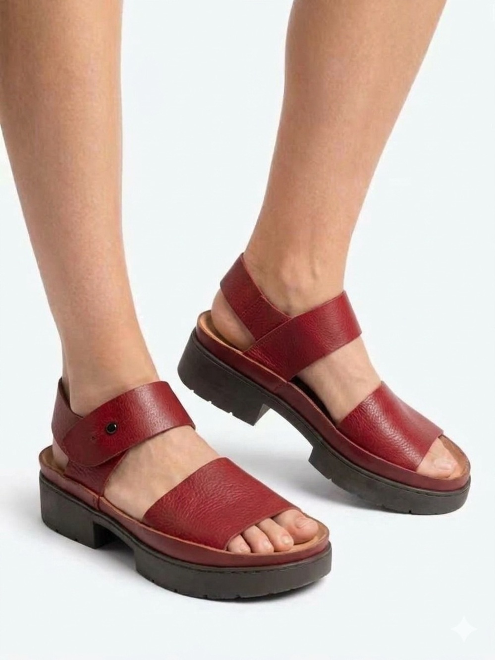Trippen Red Leather Open Toe Platform Sandals Size 38 US 8 Germany